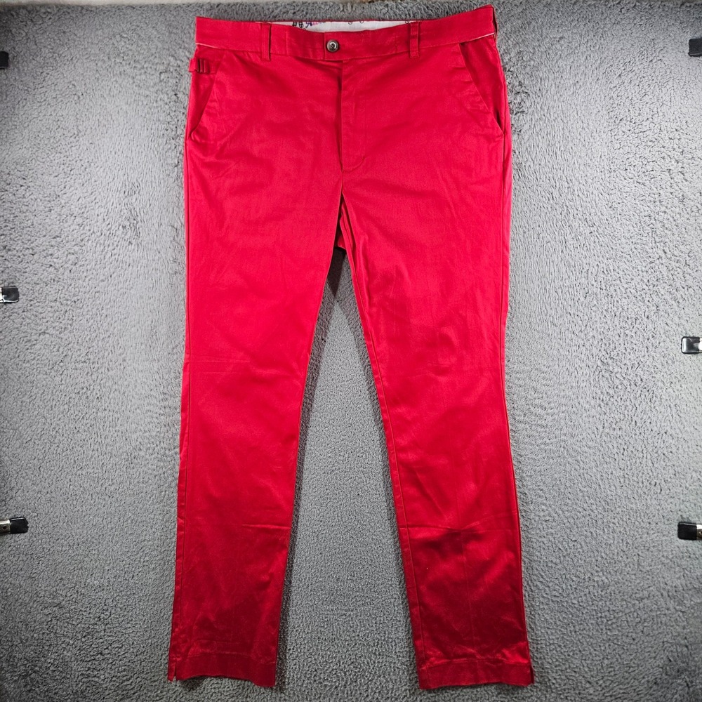 Royal & Awesome Mens Red Golf Trousers Pants 36/32 Cotton Blend Stretch NEW NWOT